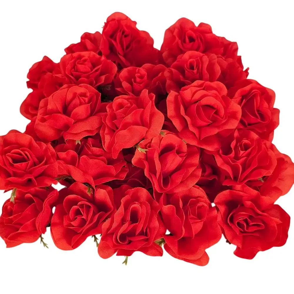 25 Red Silk Rose Heads Stemless Wedding Floral Craft DIY Wreaths 2.5in